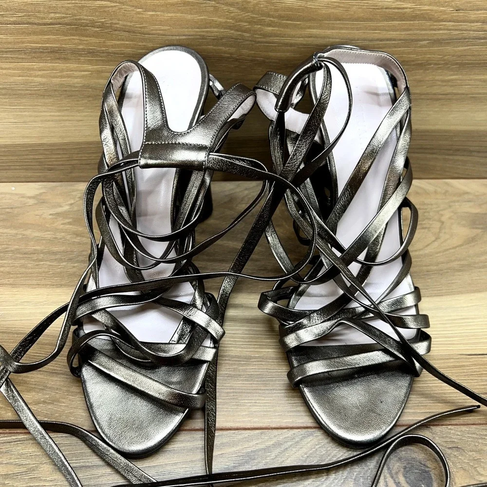 Jill Stuart 8.5 9 EU 39 Strappy Gladiator Tie Heels Bronze Leather